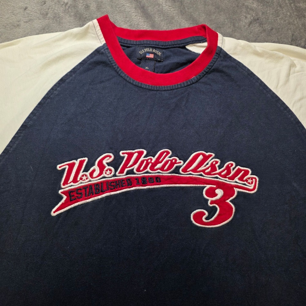 Vintage Y2K U.S. Polo Assn Shirt Mens XL Navy Cream 3 Raglan Embroidered Tee